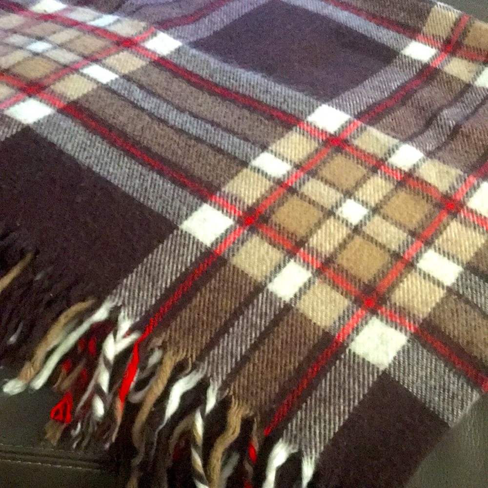 Brown & Tan plaid wool throw